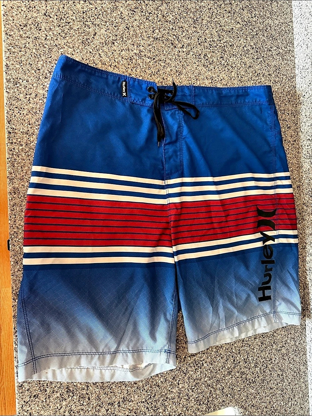 Hurley Striped Board Shorts in Blue & Red Waist 36